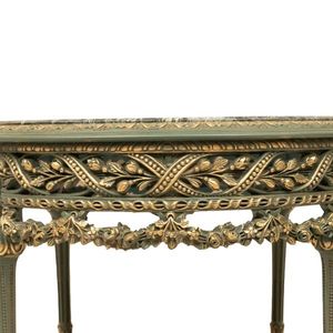 Classic Luxury Entryway <b>Table</b> With Marble Top And Antique Green Finish - Product Image 6