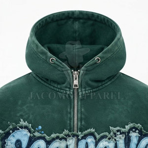 Hot Selling Premium Cotton Blend <b>Vintage</b> Distressed Embroidery <b>Tracksuit</b> With Custom Zip Streetwear Clothing Design - Product Image 4