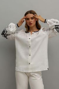 Blusa de algodón de verano informal con bordado negro de manga larga tejido de popelina Top rumano Vintage para traje de verano favorable - Product Image 5