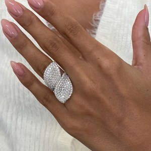 10K oro sólido Micro Pave Bypass forma de pera anillo redondo corte brillante laboratorio crecido diamante anillo de bodas regalo especial para socio - Product Image 6