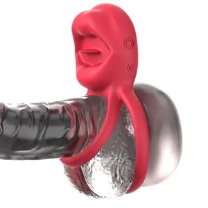 Silicone éjaculation retard plaisir double bite pénis anneau vibrant coq anneaux sex toys hommes vibrateur