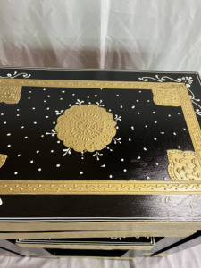 Handmade Black Gold Decorative Nightstand With 2 Drawers Traditional Ethnic Bedroom Furniture Side Table Nighstand - Product Image 6