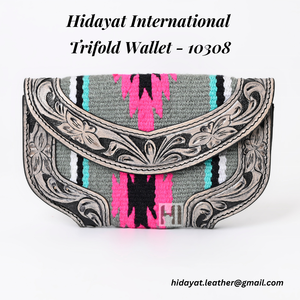 Portefeuille à trois volets en cuir de vachette western pour femme, avec rabat magnétique, poche zippée, porte-cartes multiples, pochette - Product Image 2