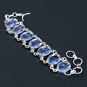 Bracelet tennis de luxe en pierre précieuse iolite, argent sterling 925, brillant, certifié GIA, cadeau unique pour femmes - Product Image 1