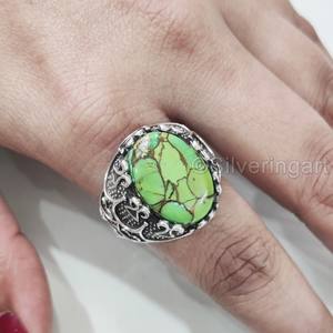 Anillo de exportación para hombre, cobre verde Natural, piedra preciosa turquesa, anillo de piedra natal de diciembre, joyería de fiesta árabe, anillo de Plata de Ley 925 - Product Image 5