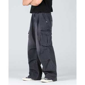 กางเกงยีนส์ขายาวสำหรับผู้ชาย, กางเกงยีนส์คาร์โก้สีดำมี3สีอัดพลีทใส่สบายน้ำหนักเบาผ้าคอตตอนแนวสตรีทลำลอง - Product Image 6