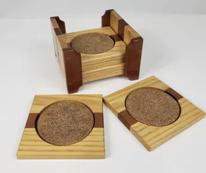 Eco-friendly Walnut Wood Wood Drink <b>Coasters</b> <b>with</b> <b>Holder</b> Wooden <b>Coasters</b> Cup <b>Coaster</b> <b>Set</b> for Bar Kitchen Home Apartment - Product Image 1