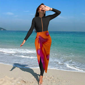 Roupa de Banho Muçulmana Feminina com Proteção Solar, 3 Peças, com Vestido Longo Removível Estampado, Traje de Natação Islâmico Moderno para Mulheres - Product Image 2