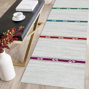 Tapis turc blanc imprimé à rayures colorées, tapis doux, tapis à poils longs - Product Image 5