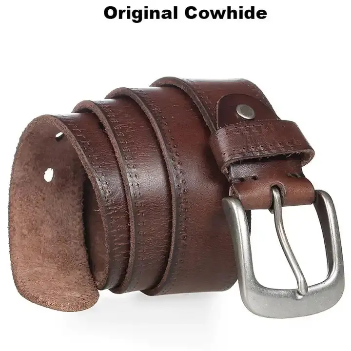 Nuevo cinturón de cuero genuino para hombres, hebilla de Metal de alta calidad, cinturones de vaquero Vintage de moda de negocios de cuero para hombres