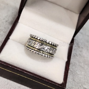 Bague de méditation Art Spinner Band Bague de pouce pour femme en argent sterling 925 Yoga Bijoux faits à la main Vintage Anxiété Bague Spinner pour homme - Product Image 3