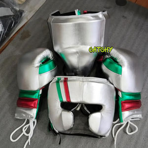 Conjunto de Boxeo de Alta Calidad en Cuero Vacuno Genuino Blanco con Protector Facial Completo Personalizado - Product Image 1