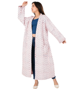 Veste réversible décontractée pour femme, longue, respirante, en coton écologique matelassé, imprimée à la main, avec 2 poches avant, faite à la main - Product Image 2