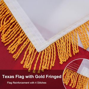 Bandera de Texas de Lujo de 3x5 Pies con Flecos Dorados, Poliéster Resistente, Estrellas Bordadas, Funda para Asta - Product Image 5