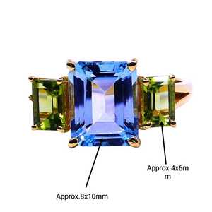 Anillo de estilo clásico de Plata de Ley 925 chapado en oro con Topacio Azul y peridoto para bodas - Product Image 4