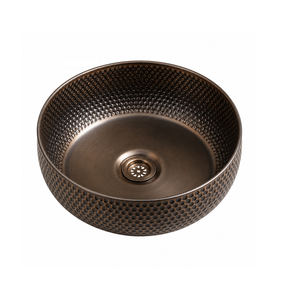 DIVRIS Évier en cuivre martelé fait main, rond, à cuve unique, à poser sur comptoir, finition mate rustique, épaisseur 1,0-1,2 mm, DRC-2024 - Product Image 1