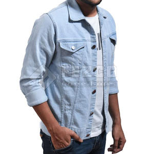 Nouvelle conception Veste en jean slim pour homme pour l'hiver avec col montant Logo frontal 100% coton Coupe-vent et à capuche - Service OEM personnalisé - Product Image 1