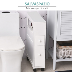 HOMCOM Bathroom <b>Cabinet</b> 2 Space-Saving Drawers with 4 <b>Wheels</b> Wood 16x52x71.5cm White - Product Image 5