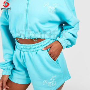 Logo personnalisé de haute qualité Joggers costumes loisirs vêtements haut court et short élégant Streetwear côtelé été femmes 2 pièces ensembles - Product Image 6