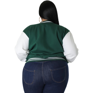 เสื้อแจ็กเก็ตทีมกีฬาขนาดใหญ่พิเศษทันสมัยสีเขียวและสีขาววัสดุนุ่มใส่สบายเหมาะสำหรับชุดลำลองแนวสตรีทแฟชั่นหรือสไตล์สปอร์ต - Product Image 4