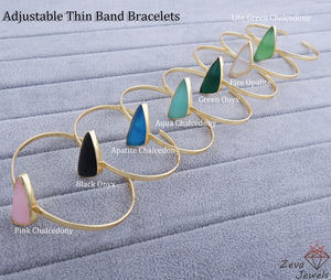 Pulsera de Calcedonia Rosa natural de diseño simple, brazalete ajustable chapado en oro de 18 quilates, joyería hecha a mano, brazalete abierto - Product Image 3