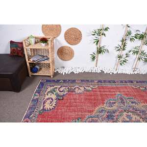 Alfombra turca Vintage, tejido plano de lana roja y morada, patrón de retazos de 6,8 'X 9,7 'para decoración para sala de estar, uso de pasillo, respaldo de látex - Product Image 5