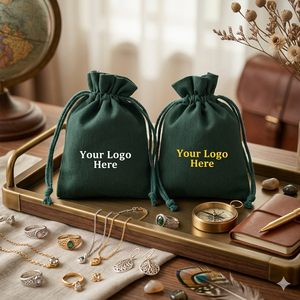 Luxury Wholesale Indian Cotton Dark Green Jewelry Pouches Packaging <b>Bag</b> ODM and OEM Custom Logo <b>Drawstring</b> <b>Small</b> <b>Bag</b> - Product Image 1