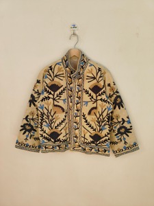 Veste en coton brodée de style chinois, col mandarin, motif floral, manches trois quarts, vêtements d'extérieur décontractés pour adultes, vêtements d'automne - Product Image 1