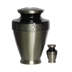 Urnes funéraires en laiton modernes de haute qualité gravées en étain et couleur noire finie pour les cendres humaines fournitures funéraires en métal - Product Image 1