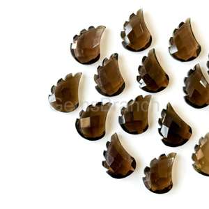 Cuentas de Cuarzo Ahumado Natural en Forma de Hoja Talladas a Mano de 11x15 mm para la Fabricación de Joyas, Piedra de Cuarzo Briolette de la India - Product Image 3