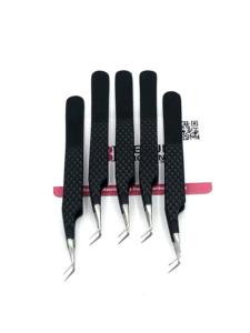 Revêtement professionnel en poudre noire 45 degrés Diamond Grip Fiber Tip Extension de cils en acier inoxydable Pince à épiler Instruments de beauté - Product Image 3