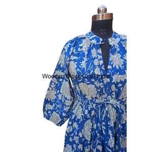 Elegante 100% algodón Himanshi Midi vestido para mujer hecho a mano hermoso cómodo verano Casual fiesta desgaste de la India - Product Image 4