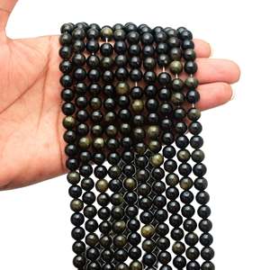 Cuentas Sueltas Redondas de Obsidiana Negra Natural, Tira de Gemas de 15 Pulgadas para Fabricación de Joyas, Venta al Por Mayor de Moda - Product Image 1