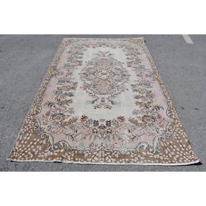 Vintage Turkish <b>Wool</b> Rug 5.5 X 8.5ft Classic Style Beige <b>Brown</b> Patchwork Large Area Floor Covering Latex for Hallway Room Rug - Product Image 1