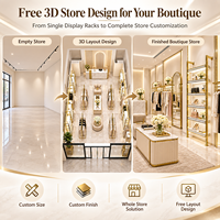 Étagères murales de présentation de vêtements en acier inoxydable doré de luxe avec éclairage LED pour la conception de boutiques de détail