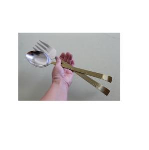 Tenedor y cuchara de acero inoxidable para ensalada, cuchillo de cena dorado y negro, tenedor de diseño simple - Product Image 3