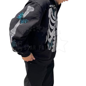 Men's Basic Style Acid Wash <b>Rhinestone</b> Print Pullover Hoodie Trendy Oversized Casual Streetwear <b>Jacket</b> for Winter - Product Image 2