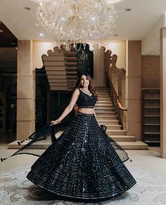 Lehenga Choli Estilo Bollywood, Choli Negro, Lehenga Choli Elegante para Fiestas, Lehenga Moderna - Product Image 3
