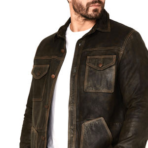 Veste en cuir de fausse fourrure décontractée intelligente pour hommes avec fermeture éclair col rabattu mode d'hiver en toile à vendre - Product Image 2