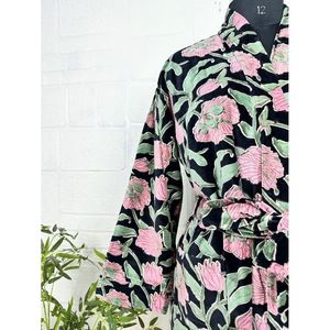 Luxe Velvet Unisex House Robe Kimono Veste Rversible Soie Double Autumn Winter Gift Elegant Ikat <b>Green</b> Malibu Bluish ODM Tie - Product Image 4