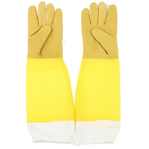 OEM Factory Goatskin Leather Beekeeping Gloves With Long Cotton Sleeves For Men And Women Food Grade Powder