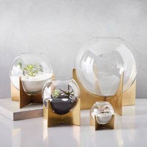 Jarrón de Cristal Redondo para Terrario con Soporte de Metal, Maceta para Jardín Interior, Decoración Moderna para el Hogar, Exhibición de Mesa, Regalo, Jarrón de Cristal para Plantas - Product Image 1