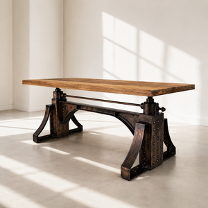 Industrial Adjustable Solid Wood Rectangle <b>Dining</b> <b>Table</b> | <b>Reclaimed</b> Wood Antique Bronze Metal Base <b>Dining</b> Room Furniture - Product Image 1