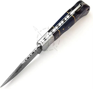 Couteau de chasse artisanal en acier Damas, fabriqué sur mesure par Steel Craft International, manche en Pakka/bois, lame droite de 130 mm, épaisseur de lame de 0,38 mm - Product Image 3