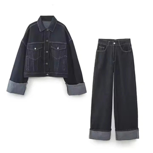 Nouvelle arrivée ensemble veste et pantalon en jean pour hommes très exigeant prix de gros personnalisation anti-boulochage ensembles en denim pour hommes de couleurs unies - Product Image 1