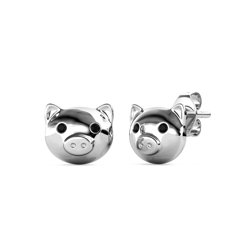 Brass 18k White Gold Plated Kid Earrings - Black