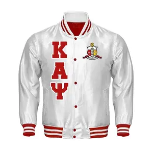 Personalizado bordado grego fraternidade carta irmandade applique logotipo cetim jaqueta 100% poliéster beisebol letterman bomber jaqueta