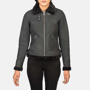 Chaqueta Bomber Sherilyn B-3 de Piel de Oveja Negra Desgastada, Cortavientos, de Poliéster y Algodón Suave, Personalizada en Talla XL para Otoño y Primavera - Product Image 4