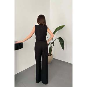 ชุดเสื้อกั๊กและกางเกงขายาวสีดำแบบอสมมาตร - สีดำ - Product Image 5