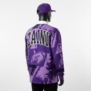 Maillot de rugby pour homme, lourd, 220 GSM, polyester respirant, élasthanne, violet, graphique, manches longues, sublimation, logo personnalisé, évacuation de l'humidité - Product Image 5